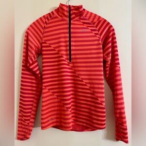 Nike Dri-FIT Red & Orange Striped Half-Zip Athletic Long Sleeve Top Size XS